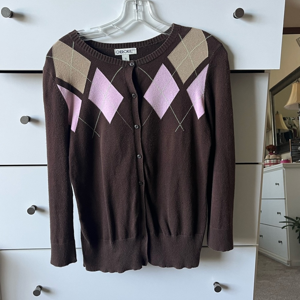 Cherokee Brown and Pink Argyle Cardigan